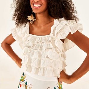 FARM RIO Off-White 3D Flower Layered Blouse NWT